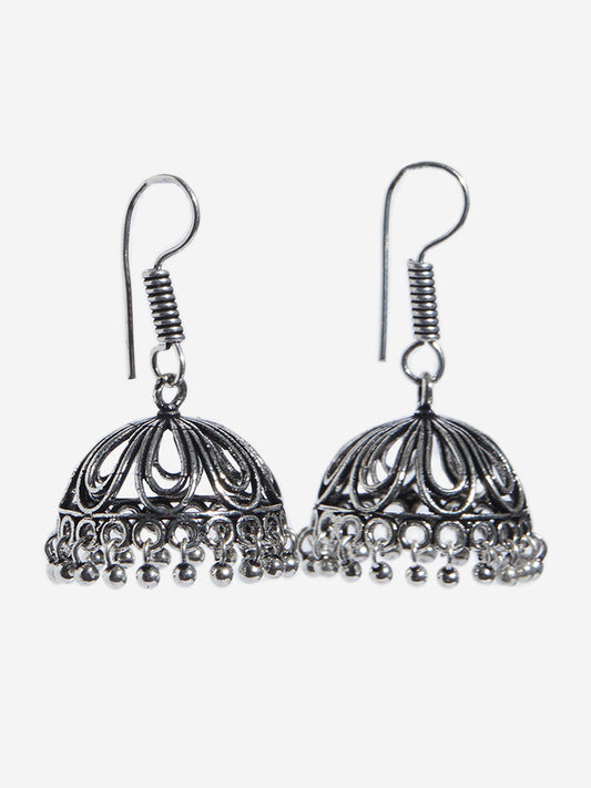 Westside Accessories Silver Floral Pattern Jhumka Earrings