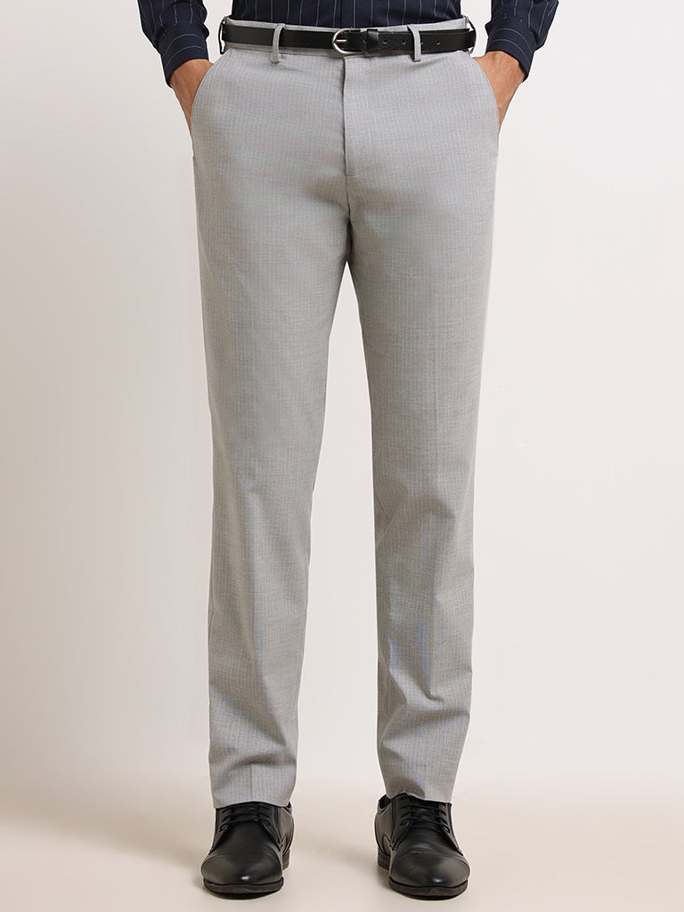 Buy WES Formals Charcoal Grey Tattersall Checked Ultra Slim Fit Trousers  from Westside