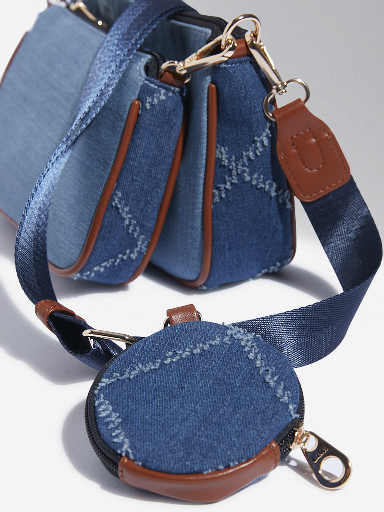 Westside Blue Denim Sling Bags with Coin Pouch - Set of 2