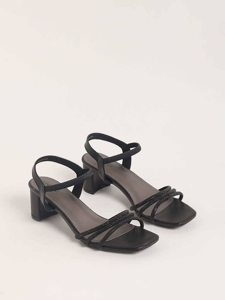 Buy LUNA BLU Black Heels Sandals with Rhinestones from Westside