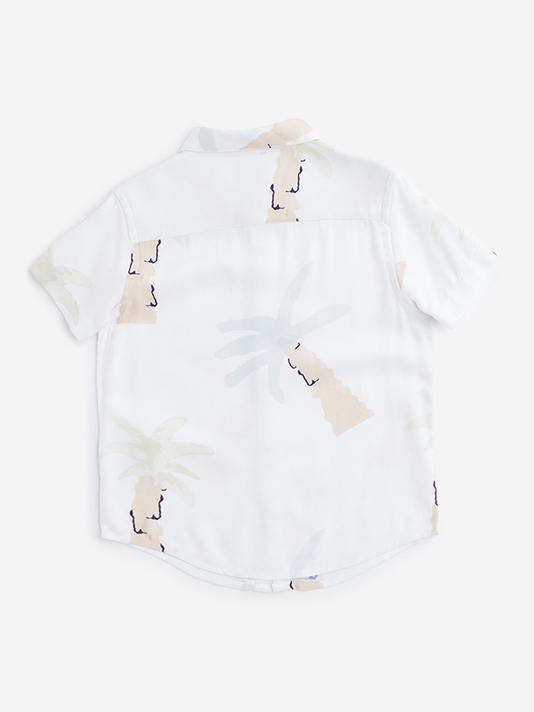 HOP Kids Off-White Tropical Printed Cotton Shirt