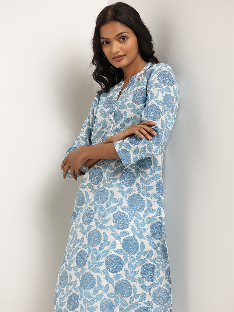 Utsa Blue Botanical Print Kurta