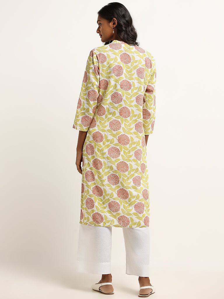 Utsa Green Floral Print Cotton Kurta