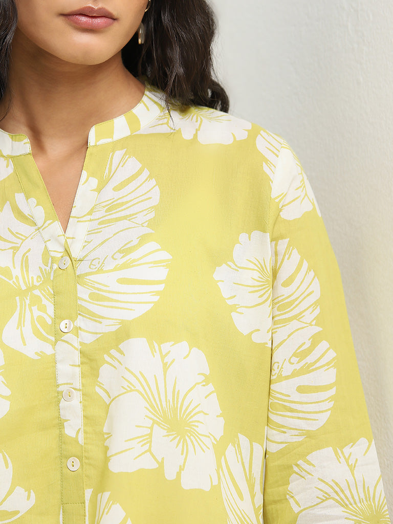 Utsa Lime Floral Pattern Straight Kurta