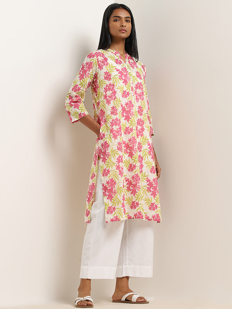 Utsa Multicolour Straight-Fit Botanical Print Cotton Kurta