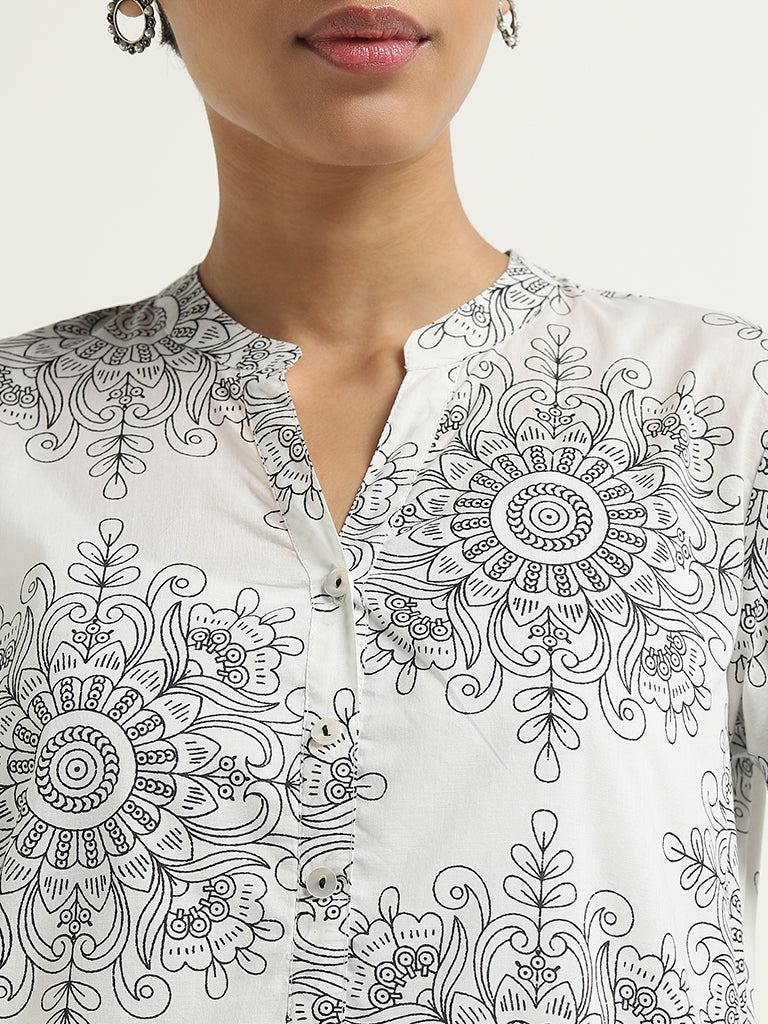 Utsa Ivory Mandala Inspired Straight Cotton Kurta