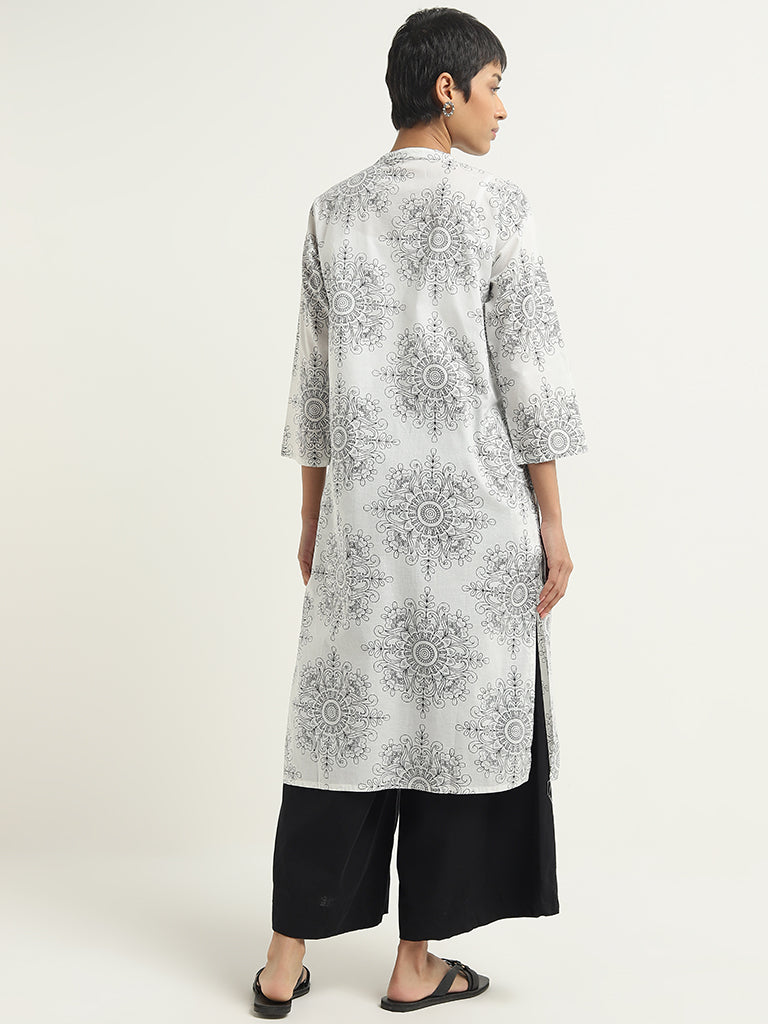 Utsa Ivory Mandala Inspired Straight Cotton Kurta