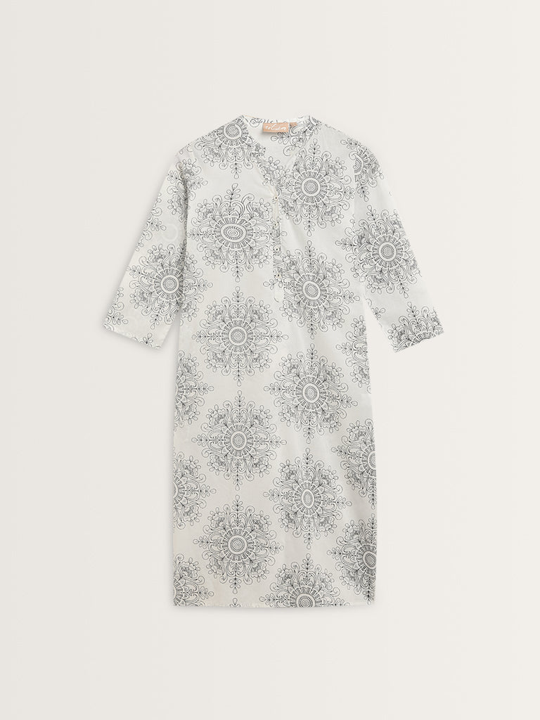 Utsa Ivory Mandala Inspired Straight Cotton Kurta