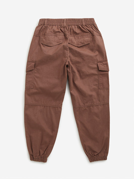 Y&F Kids Brown Cargo-Style Mid-Rise Cotton Joggers