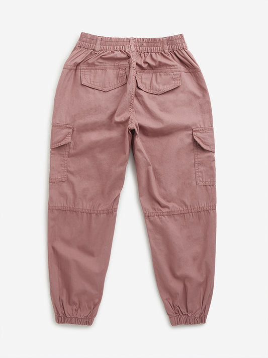 Y&F Kids Dusty Pink Cargo-Style Mid-Rise Cotton Joggers