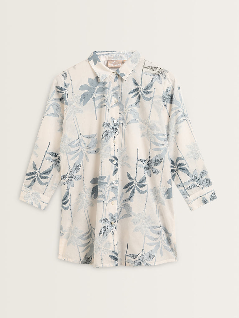 Utsa Blue Floral Printed Cotton Tunic