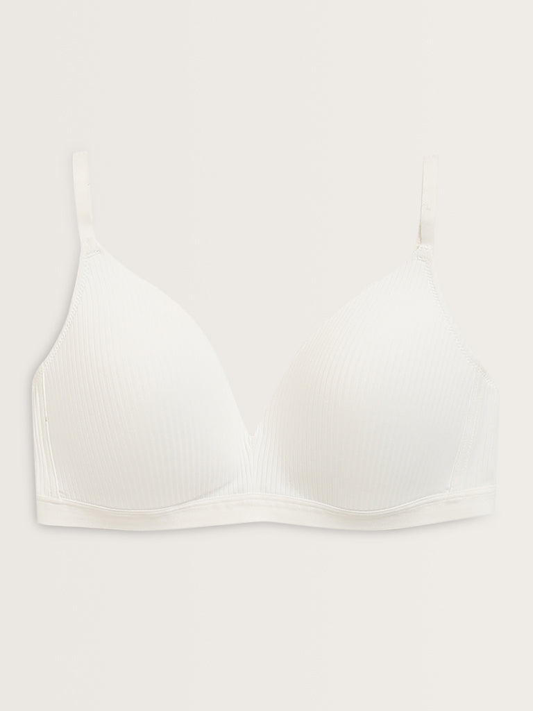 Wunderlove White Ribbed Textured Padded Bra