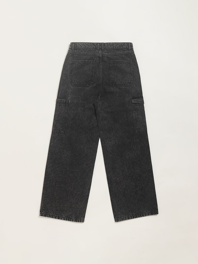 Faded black jeans with visible button | The Kooples - US