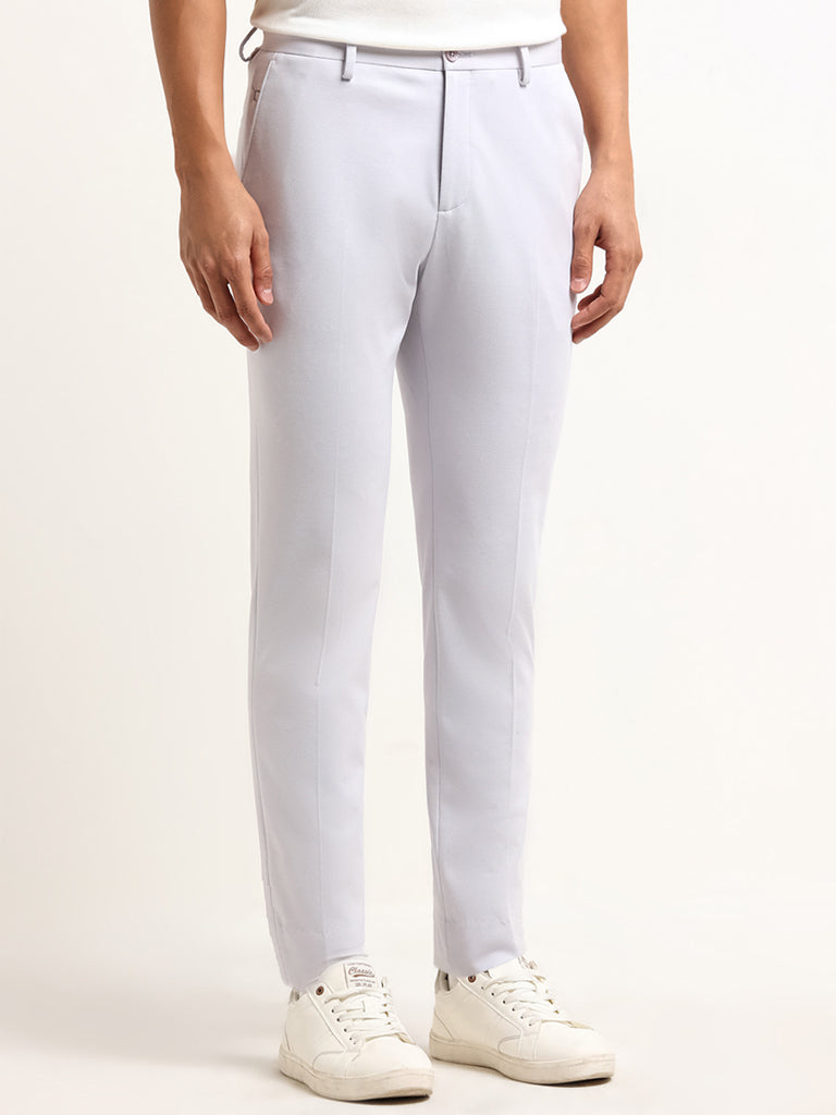 WES Formals Lilac Mid-Rise Slim-Tapered Trousers