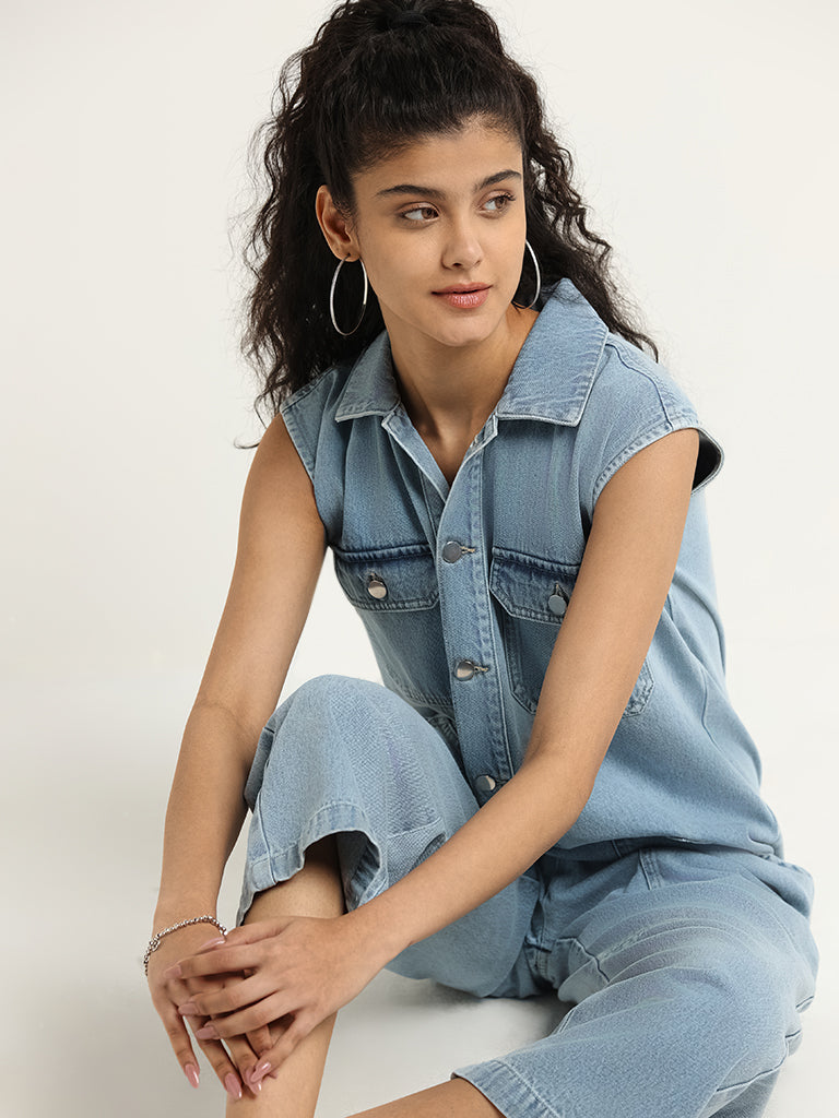 Buy online Navy Blue Denim Jumpsuit from western wear for Women by Svt Ada  Collections for ₹1179 at 46% off | 2024 Limeroad.com
