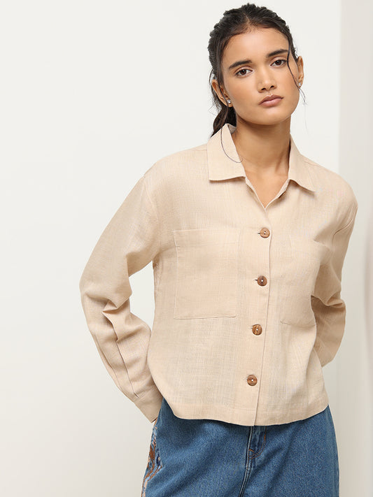 Buy Nuon Cream Smocked Detail Corset Shirt from Westside