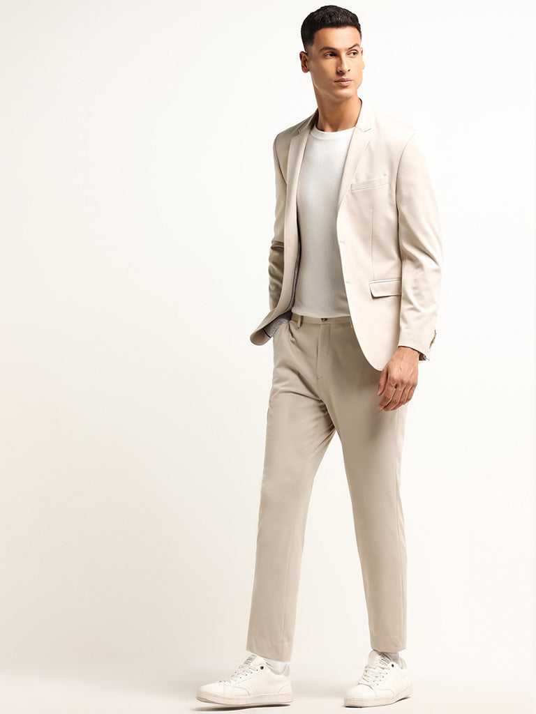 WES Formals Beige Slim-Fit Blazer