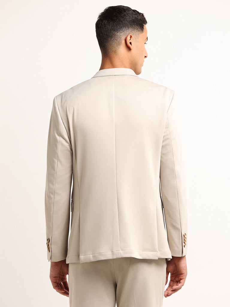 WES Formals Beige Slim-Fit Blazer