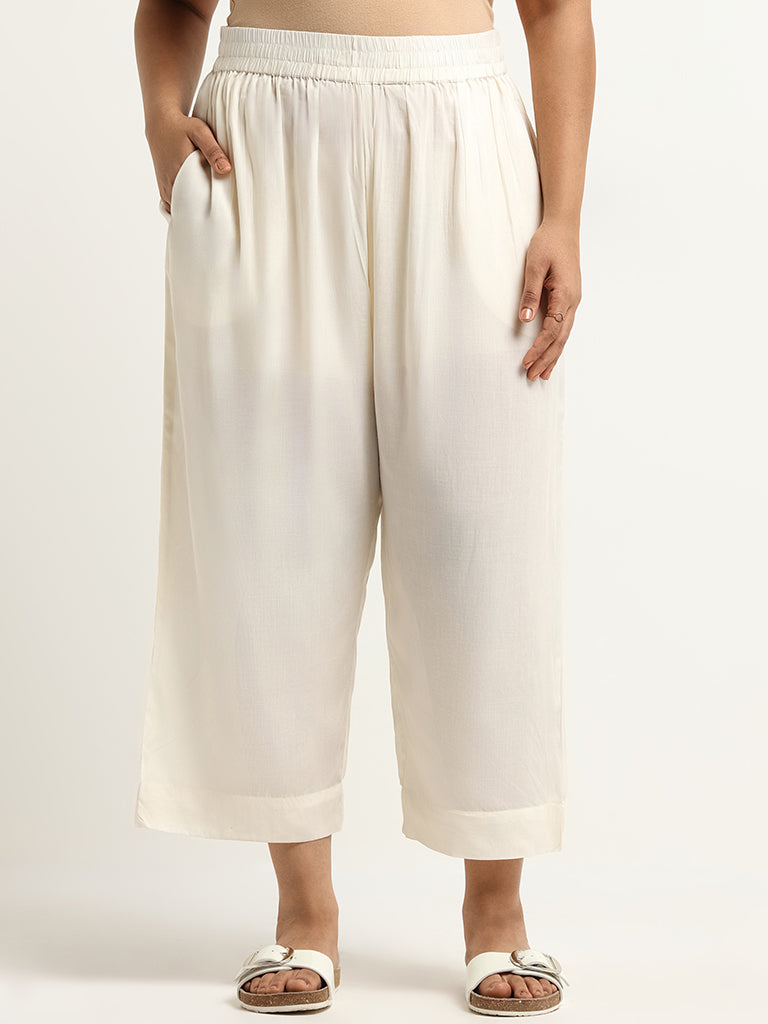 Diza Solid White Wide-Leg Pants