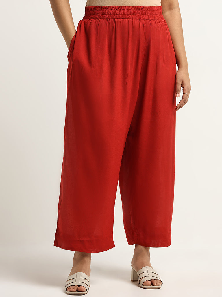 Diza Red Mid-Rise Wide-Leg Pants