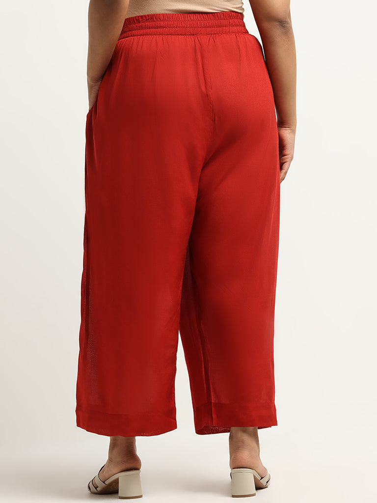 Diza Red Mid-Rise Wide-Leg Pants