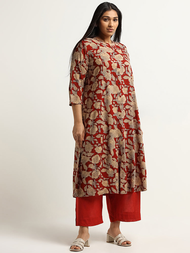 Diza Red Mid-Rise Wide-Leg Pants