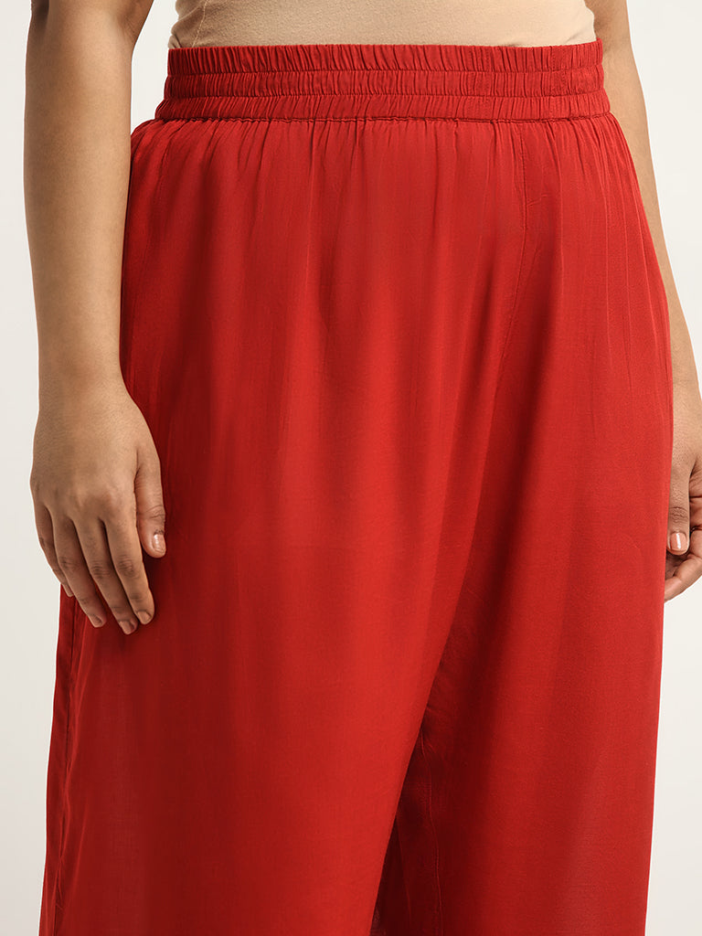 Diza Red Mid-Rise Wide-Leg Pants