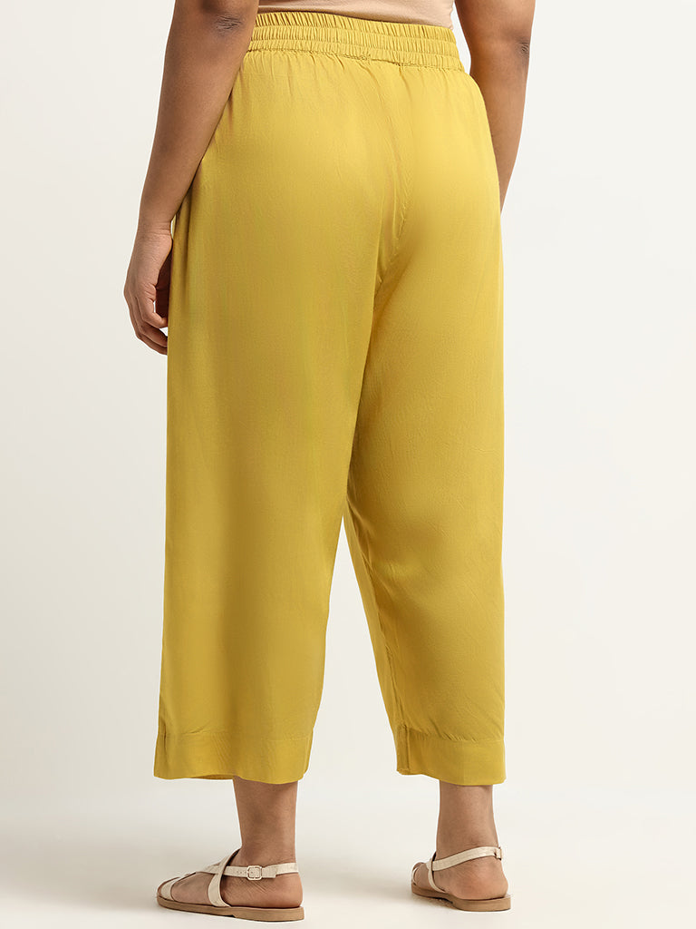 Diza Solid Yellow Wide-Leg Pants