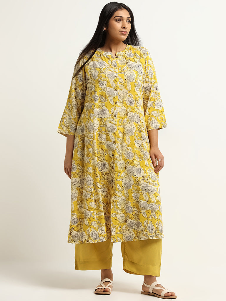 Diza Solid Yellow Wide-Leg Pants