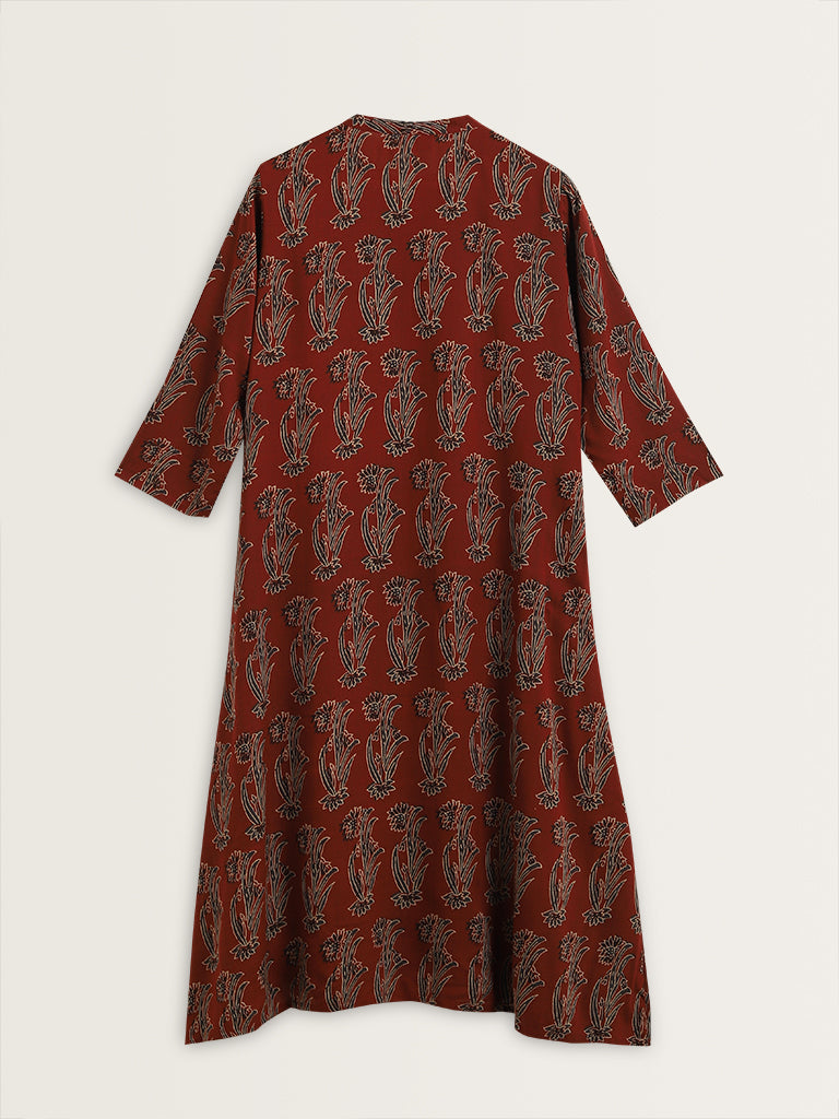 Utsa Maroon Straight Fit Printed Kurta