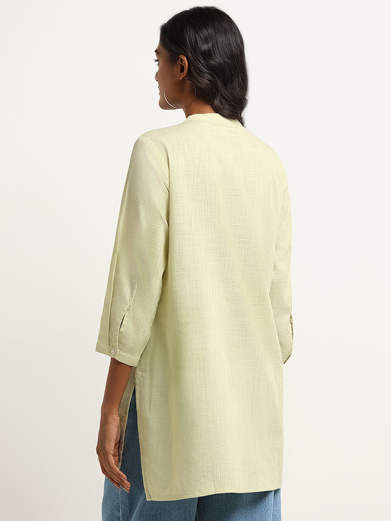 Utsa Green Floral Linen Chikankari Kurti