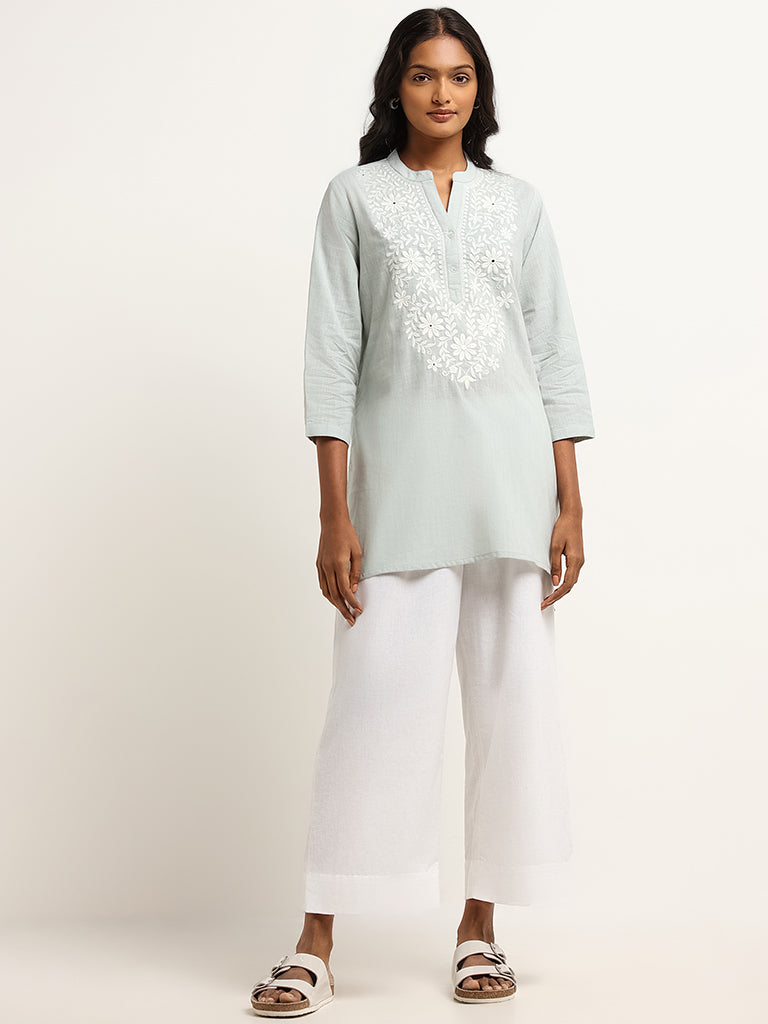 Utsa Blue Straight Fit Chikankari Kurti