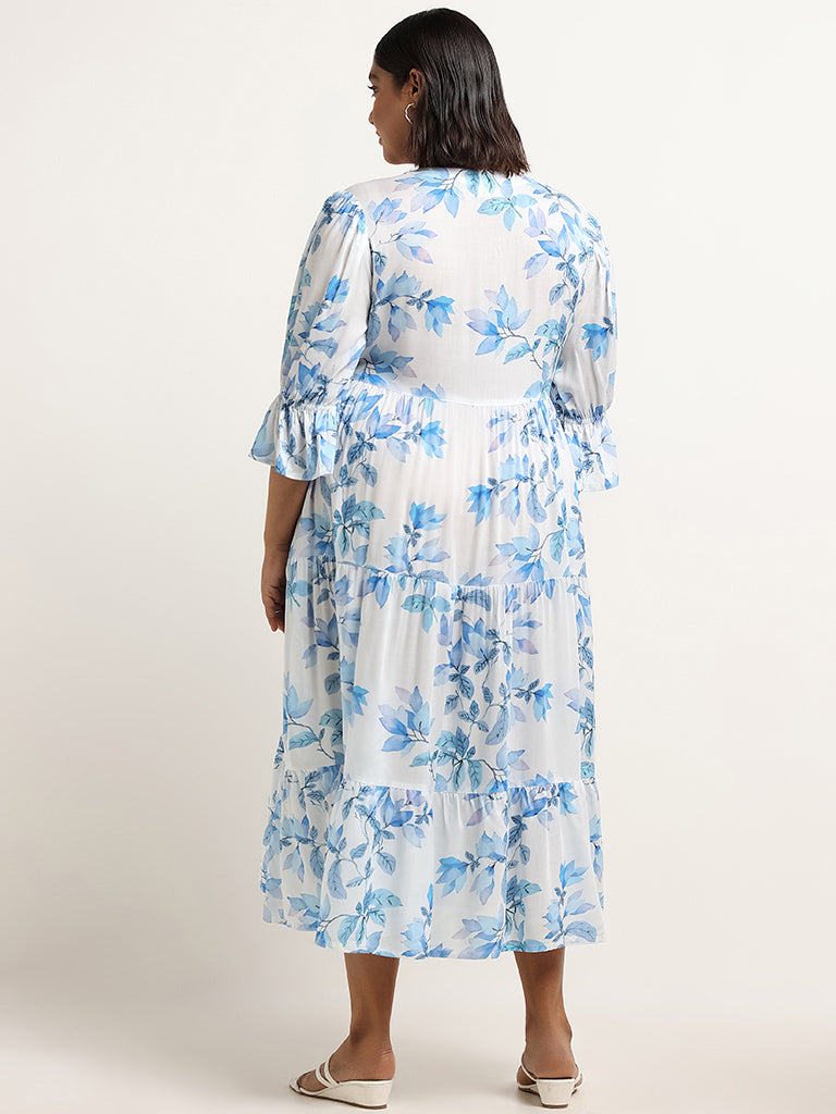 Diza Blue Printed Tiered Dress