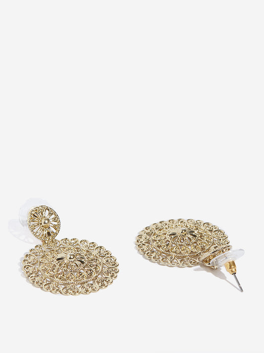 Westside Accessories Round Gold Cutwork Design Earrings