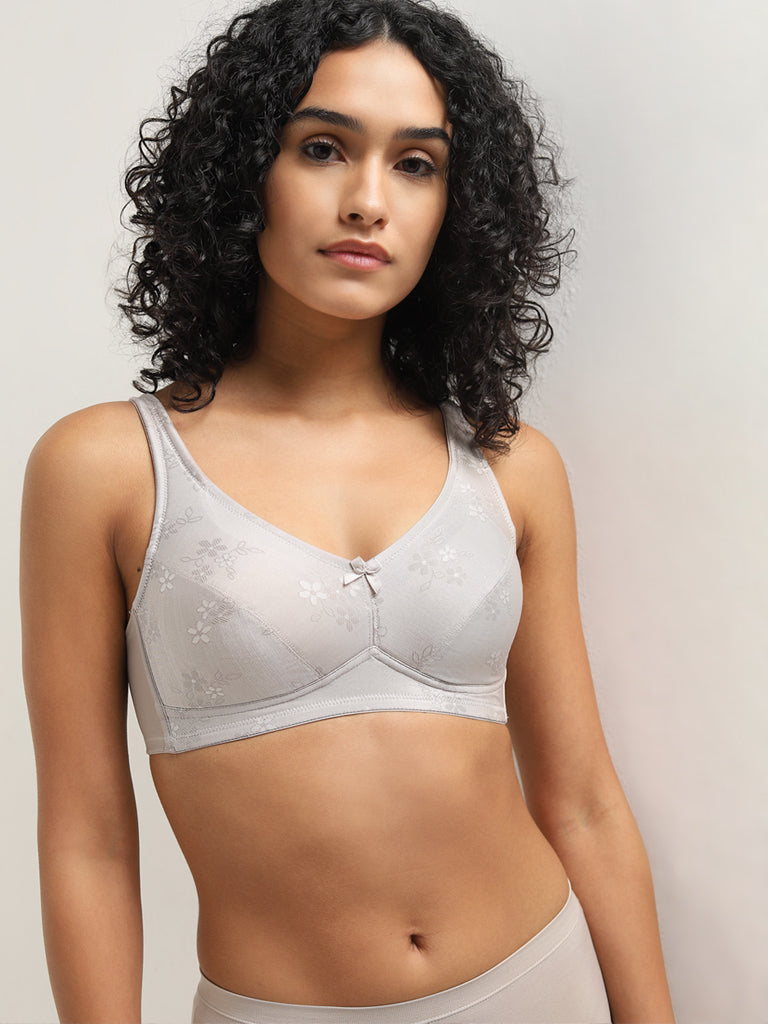 Wunderlove Light Grey Jacquard Embroidered Padded Bra