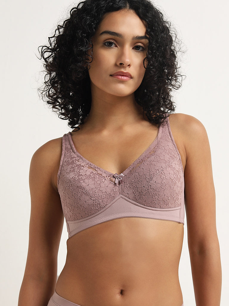 Wunderlove Dusty Pink Lace Padded Non-Wired Bra