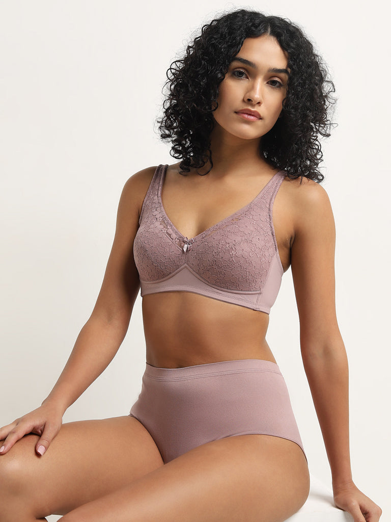 Wunderlove Dusty Pink Lace Padded Non-Wired Bra