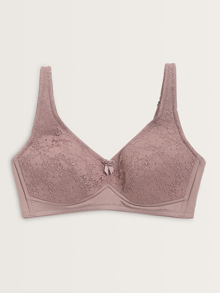 Wunderlove Dusty Pink Lace Padded Non-Wired Bra