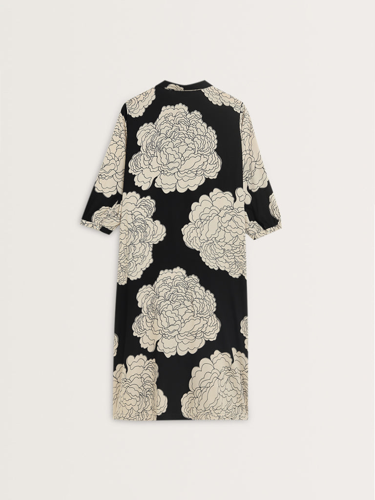 Utsa Black Floral Printed A-Line Kurta