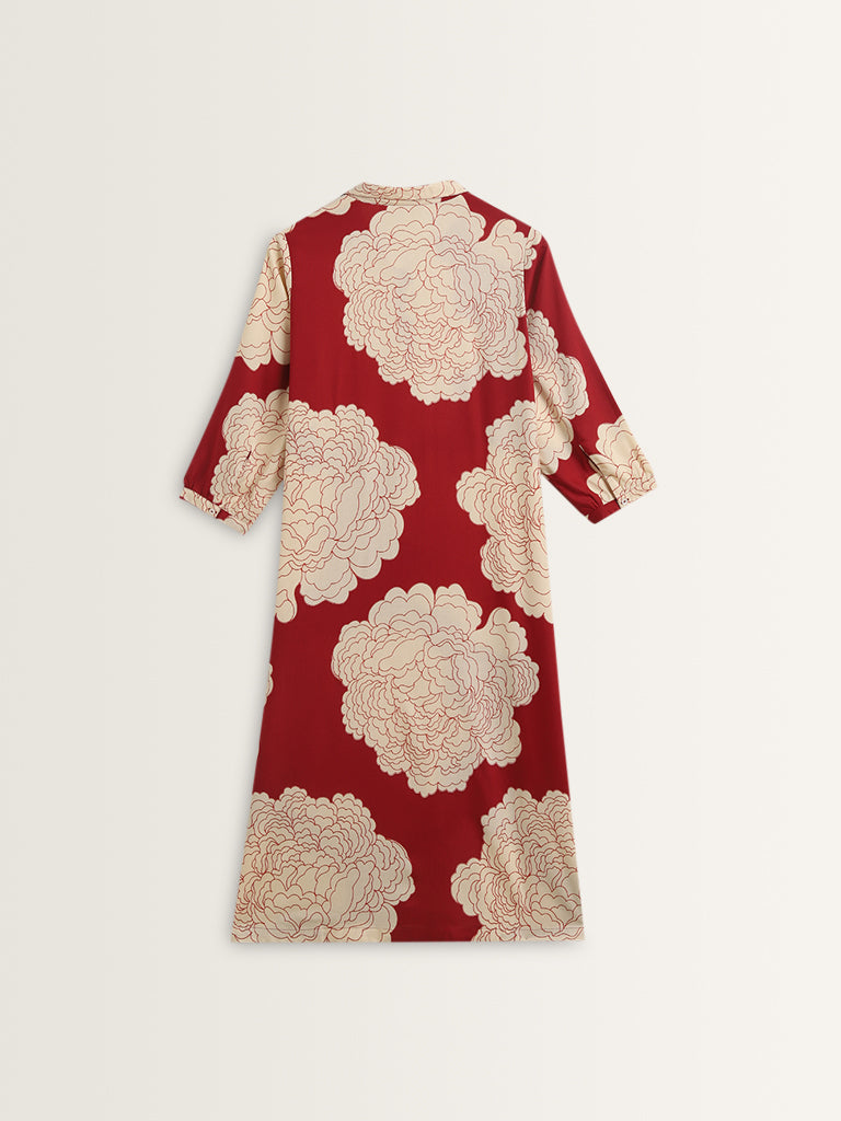 Utsa Red Floral Printed A-Line Kurta