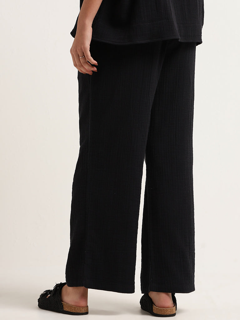 UO Black Woven Drawstring Beach Trousers | Urban Outfitters UK