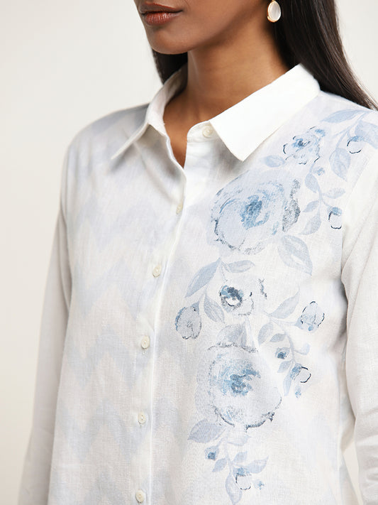 Zuba Blue Floral Printed Straight Cotton Tunic