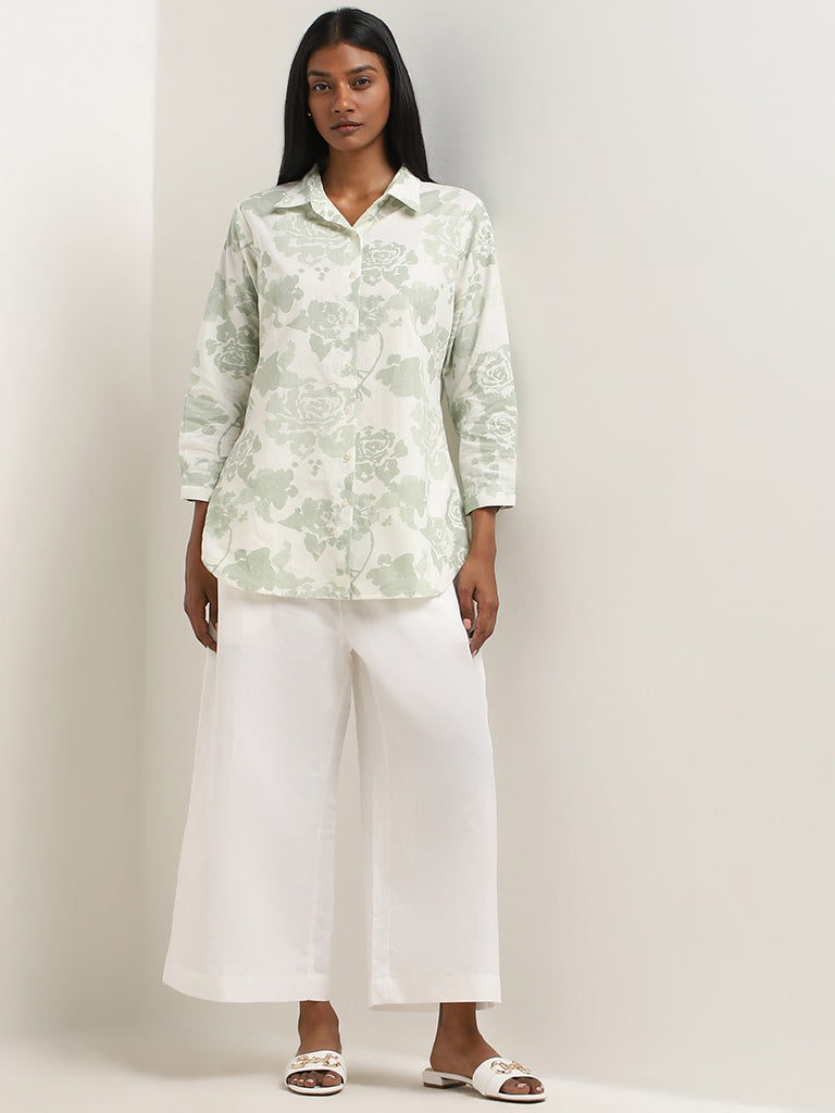 Zuba Sage Rose Pattern Straight Cotton Tunic