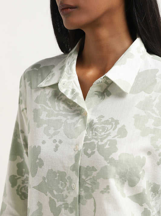Zuba Sage Rose Pattern Straight Cotton Tunic
