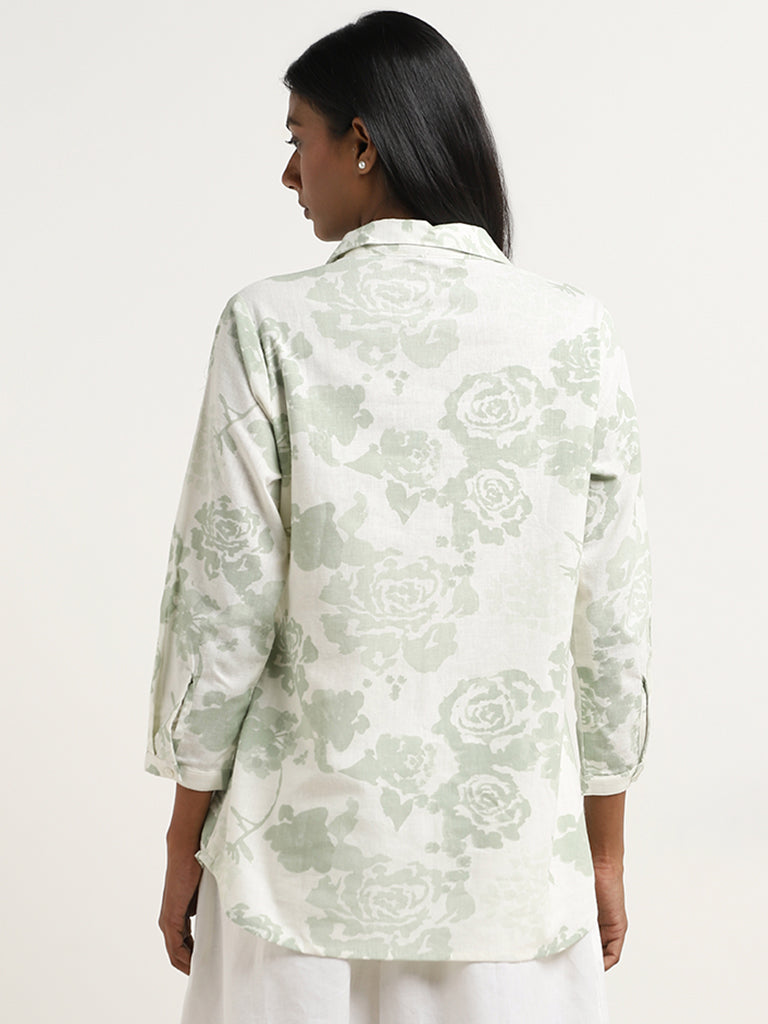 Zuba Sage Rose Pattern Straight Cotton Tunic