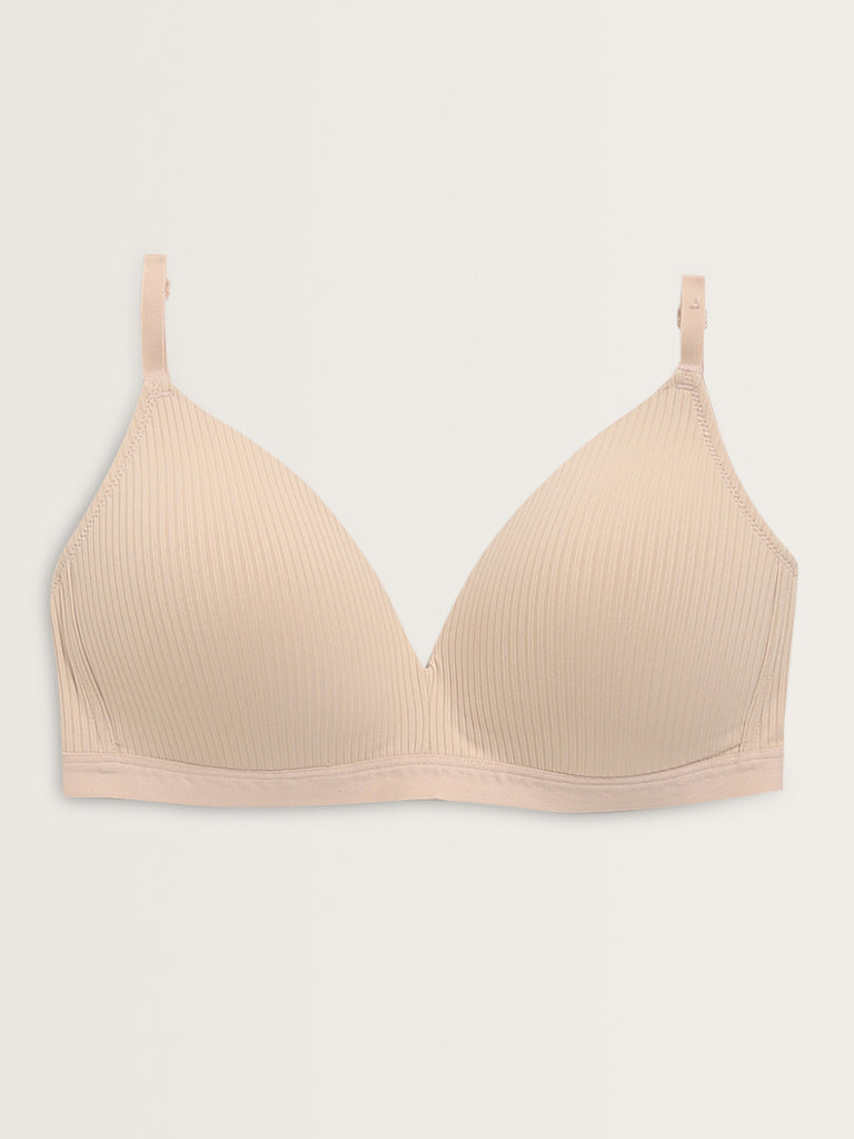 Wunderlove Beige Ribbed Textured Padded Bra