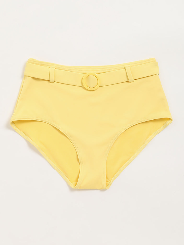 Wunderlove Swimwear Yellow High-Waist Belted Brief