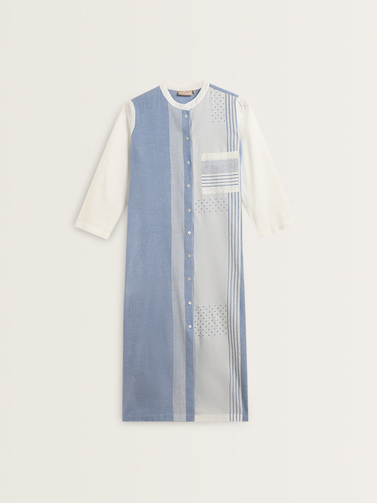 Utsa Blue Handloom-Inspired Straight Cotton Kurta