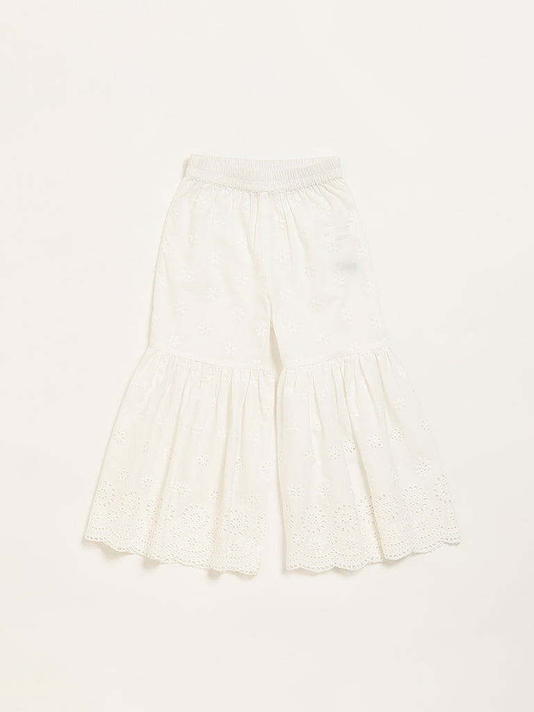 Utsa Kids White Schiffli Flared Sharara - (2 -8yrs)