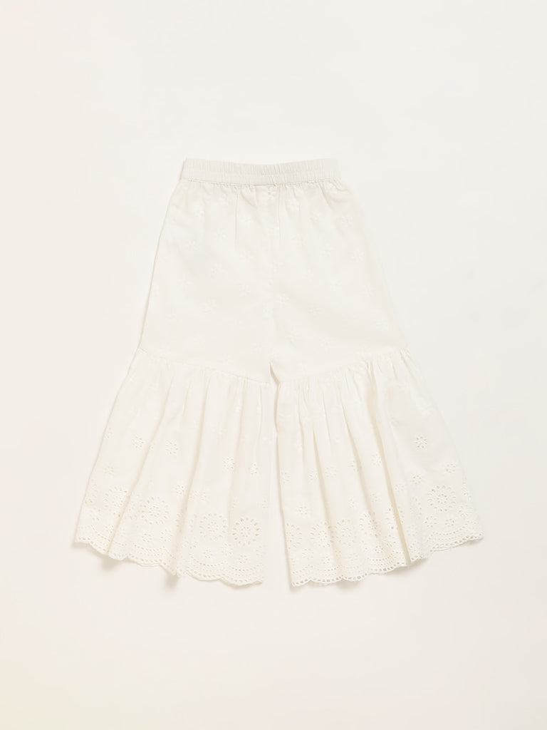 Utsa Kids White Schiffli Flared Sharara - (2 -8yrs)